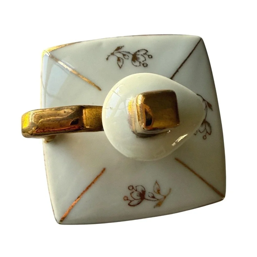 Vintage Porcelain Vanity Bottle Gold Handle Stopper Japan Floral Grandmillennial